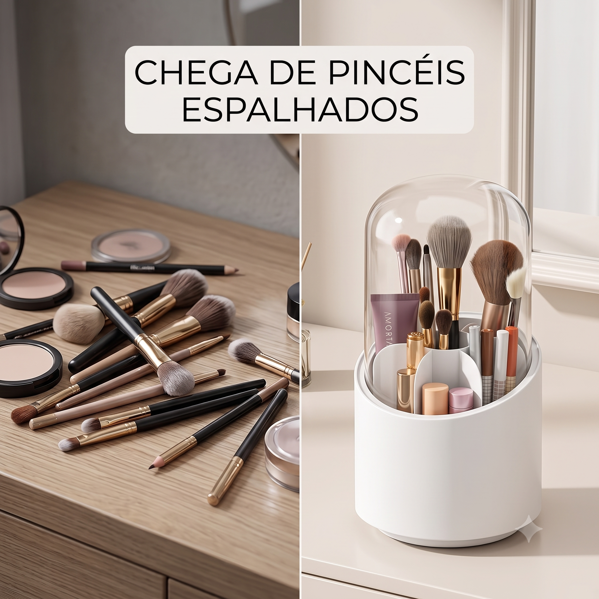 Organizador Pincéis Maquiagem Giratório 360° C/ Tampa Branco — foto 4