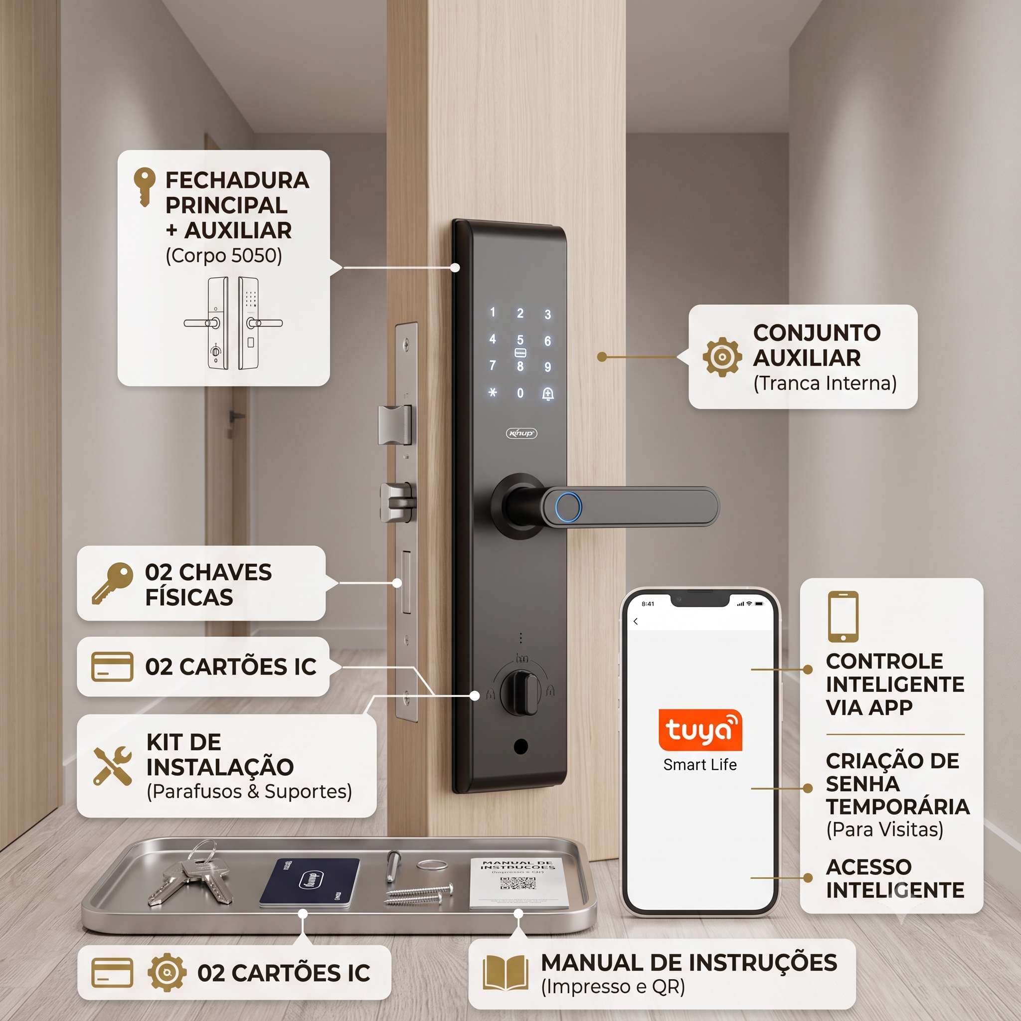 Fechadura Digital Inteligente Wi-fi Tuya Biometria Senha Card — foto 3