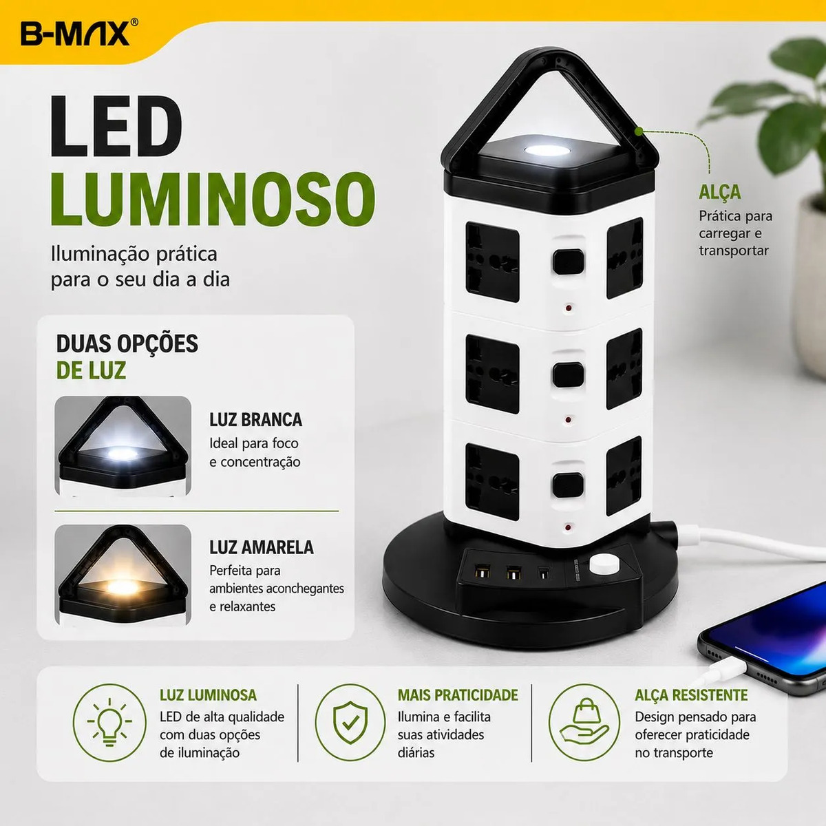 Torre 12 Tomada Regua Extensão Filtro Linha Usb-a Usb-c D 3m — foto 4