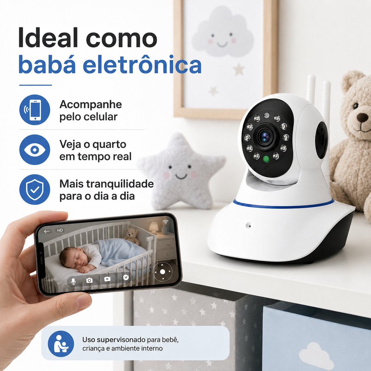 Câmera de Segurança Kapbom KA-S069 Wi-Fi Visão Noturna 3 Antenas — foto 4