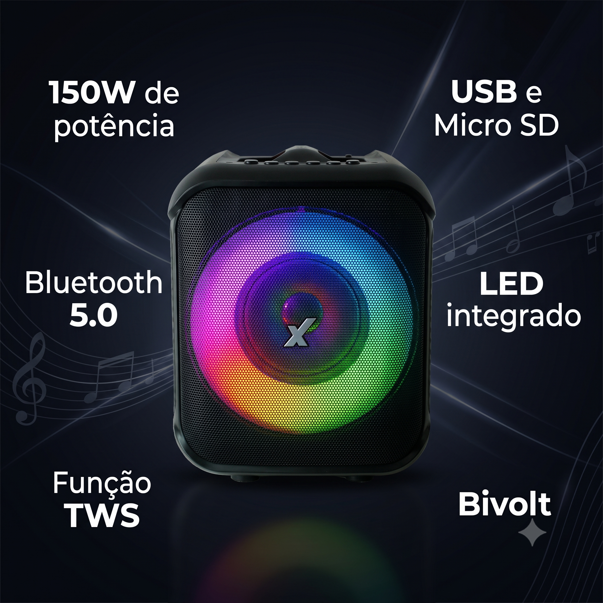 Caixa De Som Bluetooth 150w Amvox Aca 150 Pop Fm Tws Bivolt — foto 5