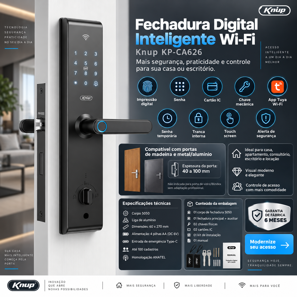 Fechadura Digital Inteligente Wi-fi Tuya Biometria Senha Card — foto 1