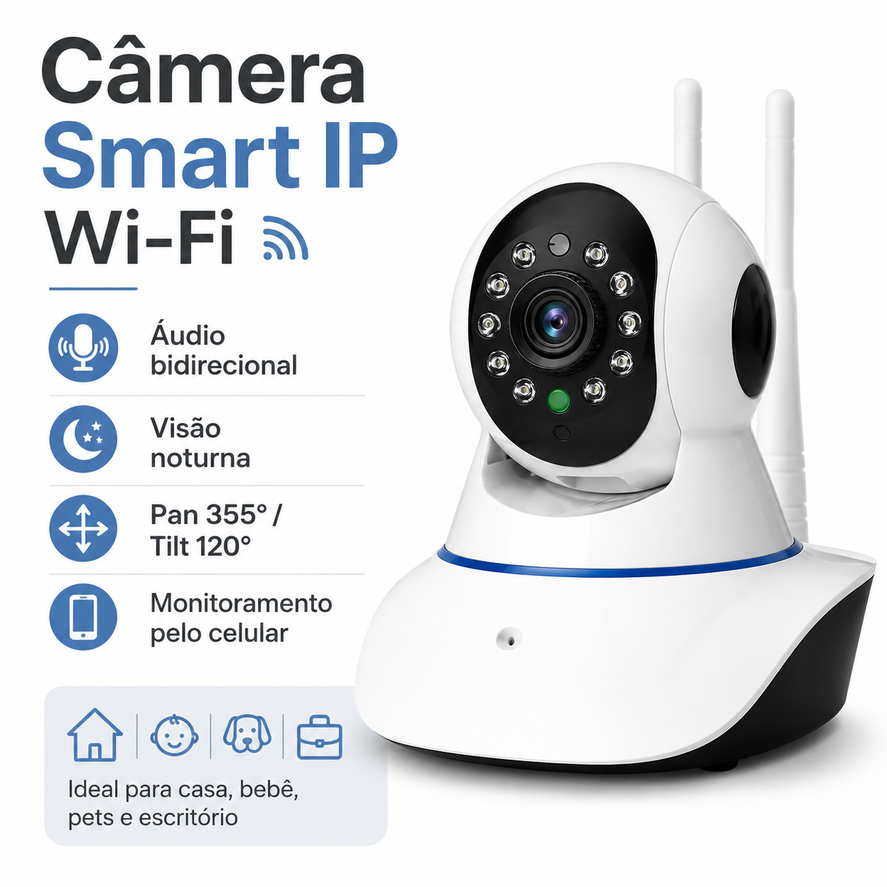 Câmera de Segurança Kapbom KA-S069 Wi-Fi Visão Noturna 3 Antenas — foto 5