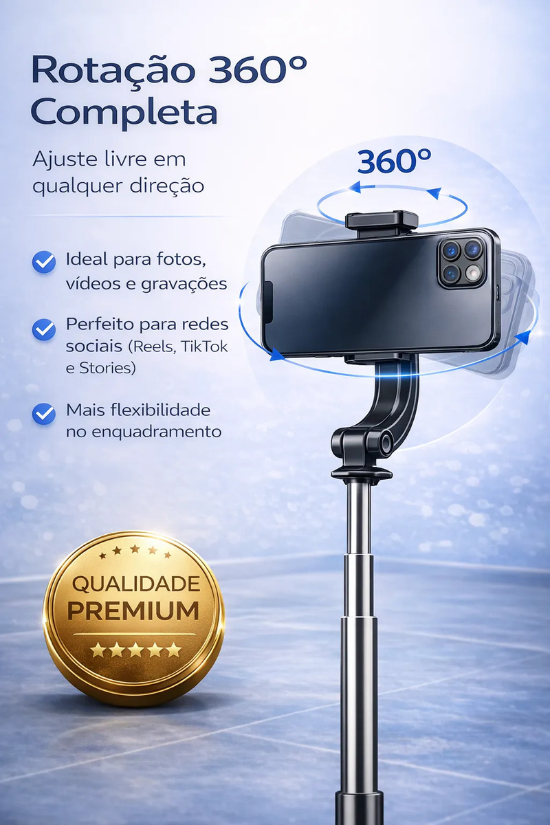 Bastão Pau Selfie Tripé Portátil Bluetooth 1,708m Controle — foto 1