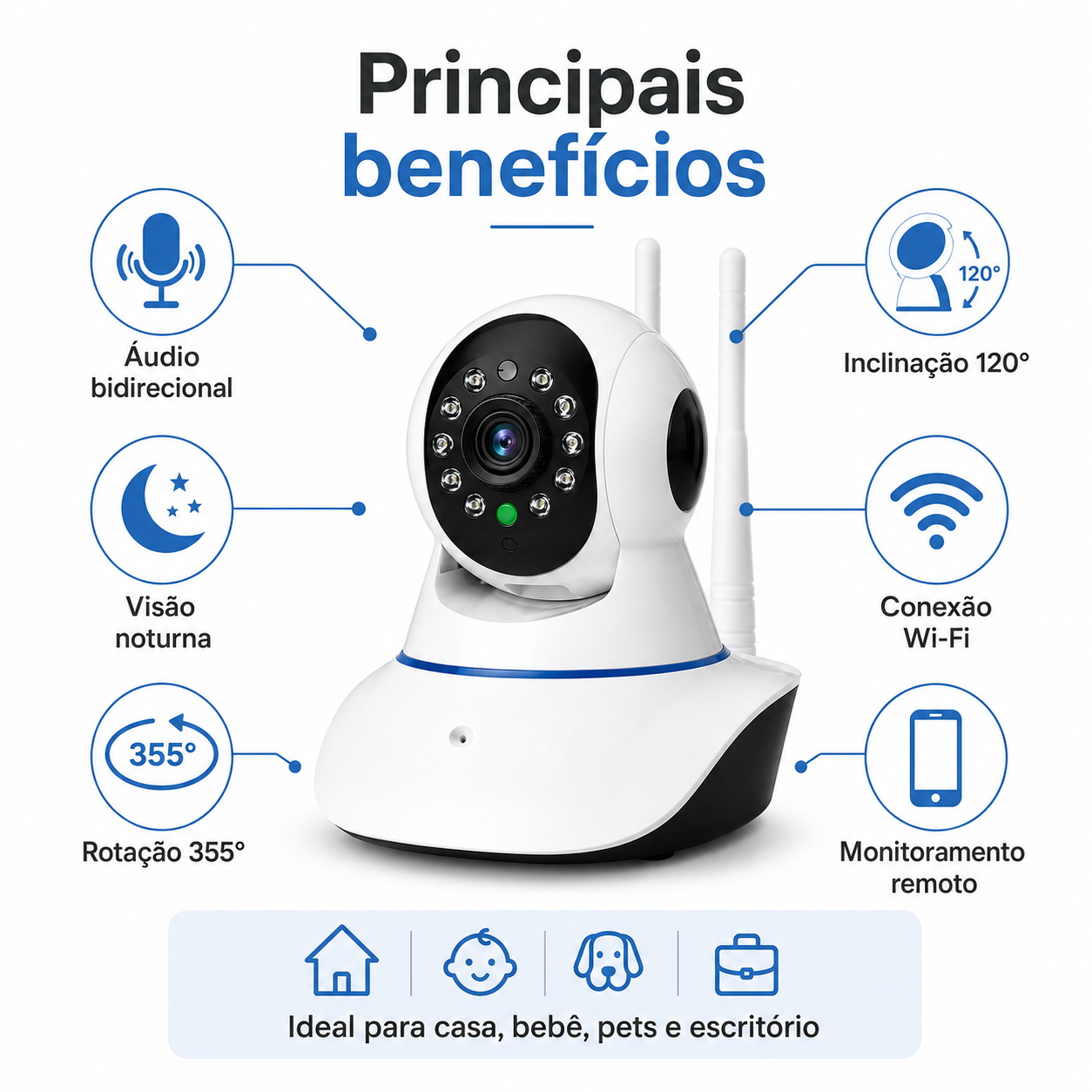 Câmera de Segurança Kapbom KA-S069 Wi-Fi Visão Noturna 3 Antenas — foto 3