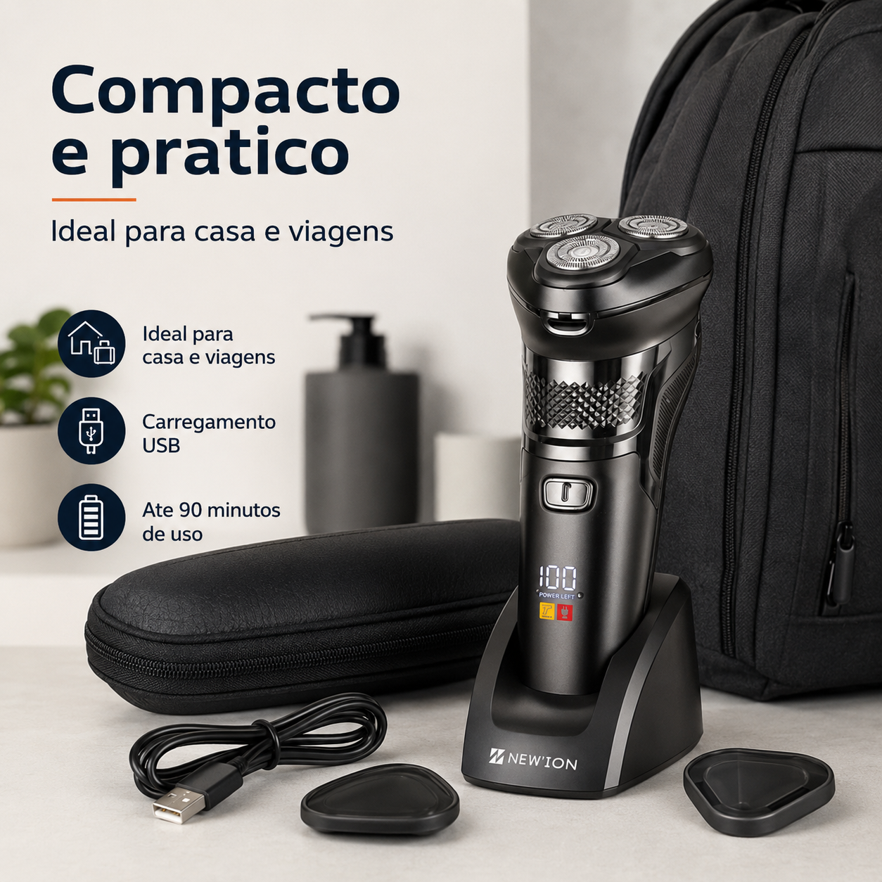 Barbeador Eletrico Usb Recarregavel Shave Lavável Newion9502 — foto 2
