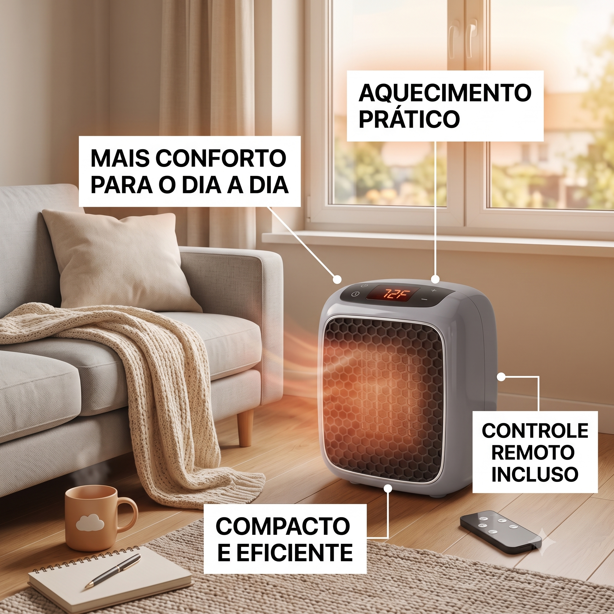 Mini Aquecedor 800W Portátil de Tomada — foto 3