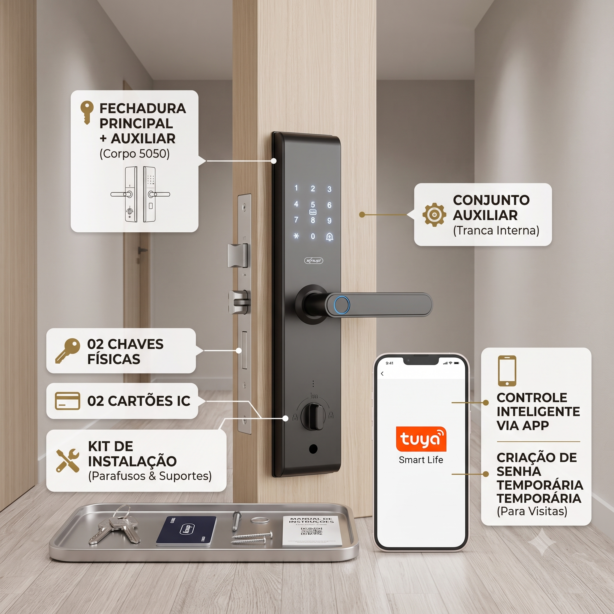 Fechadura Digital Inteligente Wi-fi Tuya Biometria Senha Card — foto 4