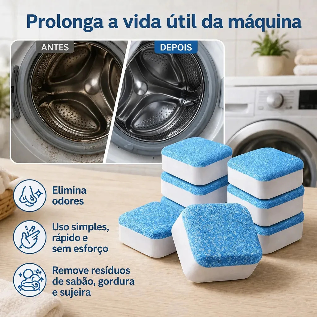 Pastilhas Efervescentes para Limpeza de Máquina de Lavar Roupas e Lava Louça (12 Unidades) — foto 2