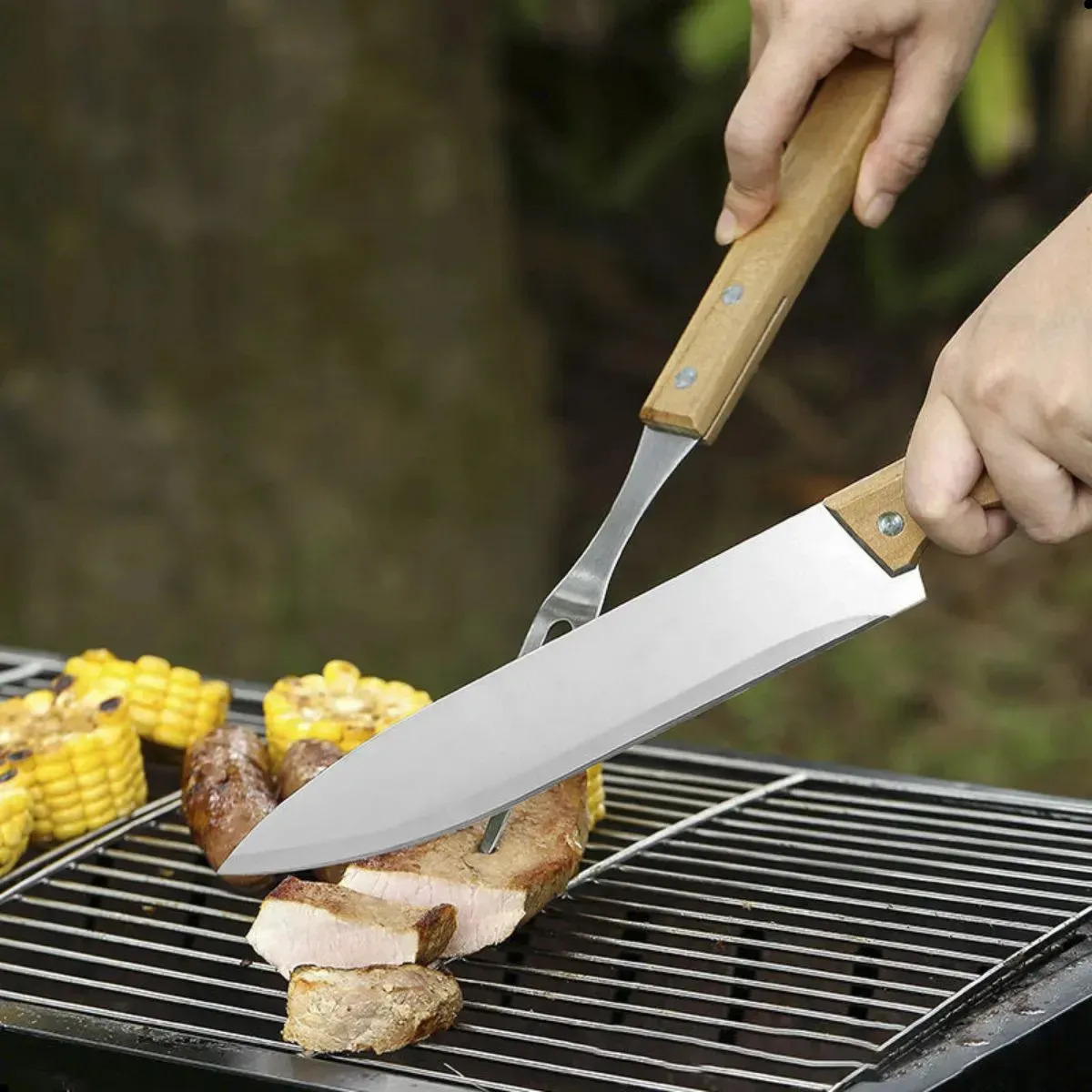 Kit Churrasco Inox Completo 04 Peças Madeira Estojo — foto 3