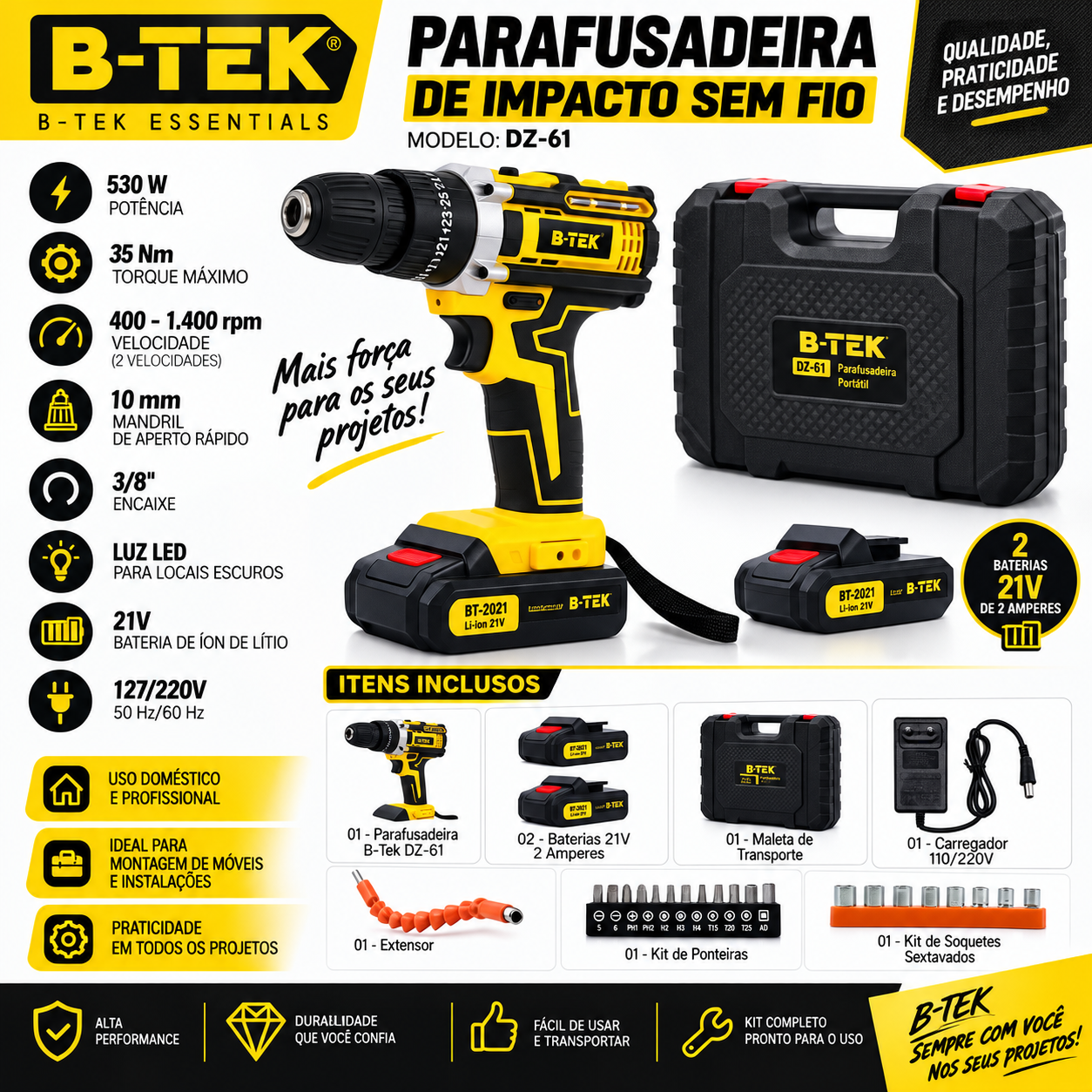 Furadeira Parafusadeira 21v Sem Fio 2 Baterias 10000mah Kit — foto 1
