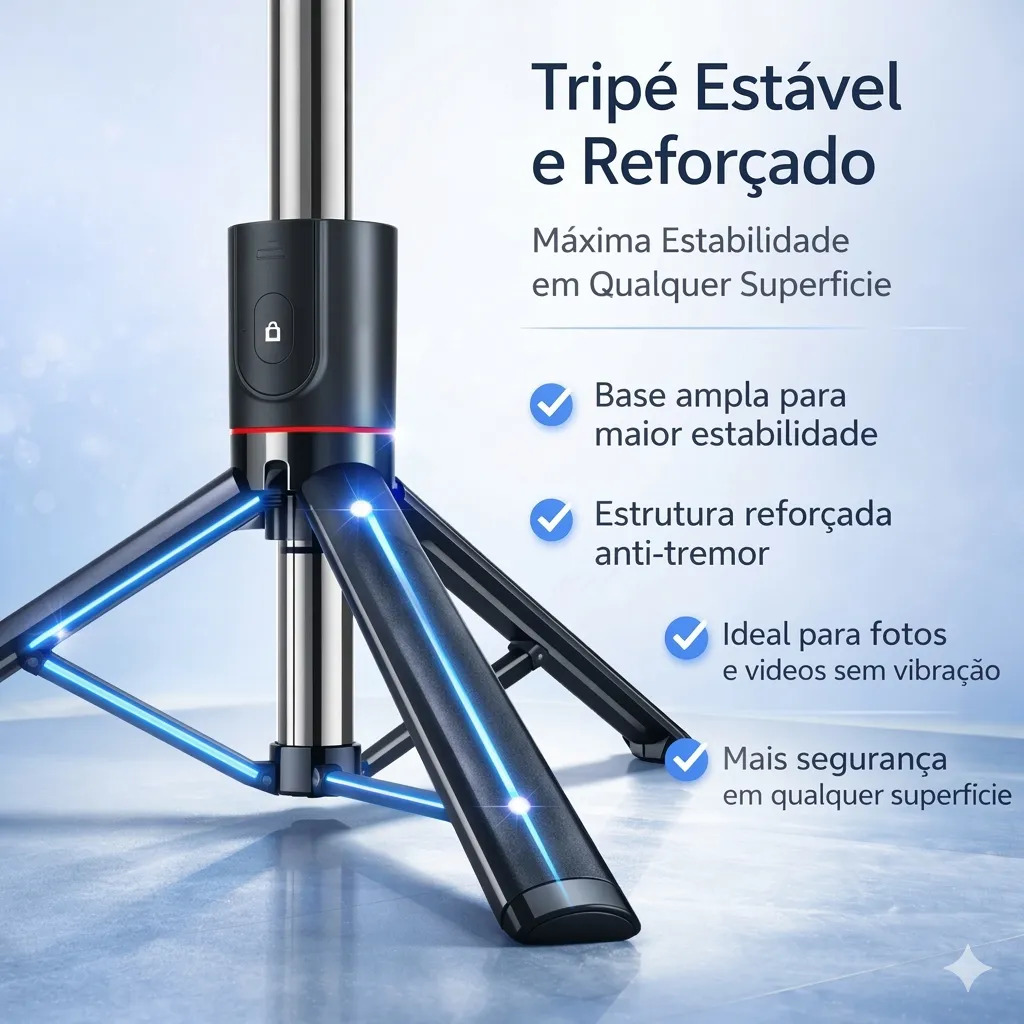 Bastão Pau Selfie Tripé Portátil Bluetooth 1,708m Controle — foto 3