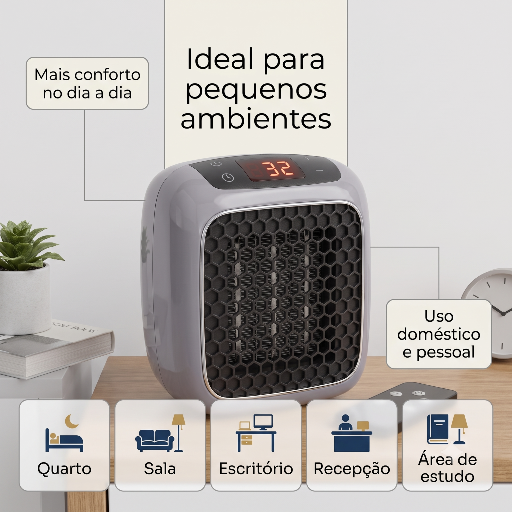 Mini Aquecedor 800W Portátil de Tomada — foto 4