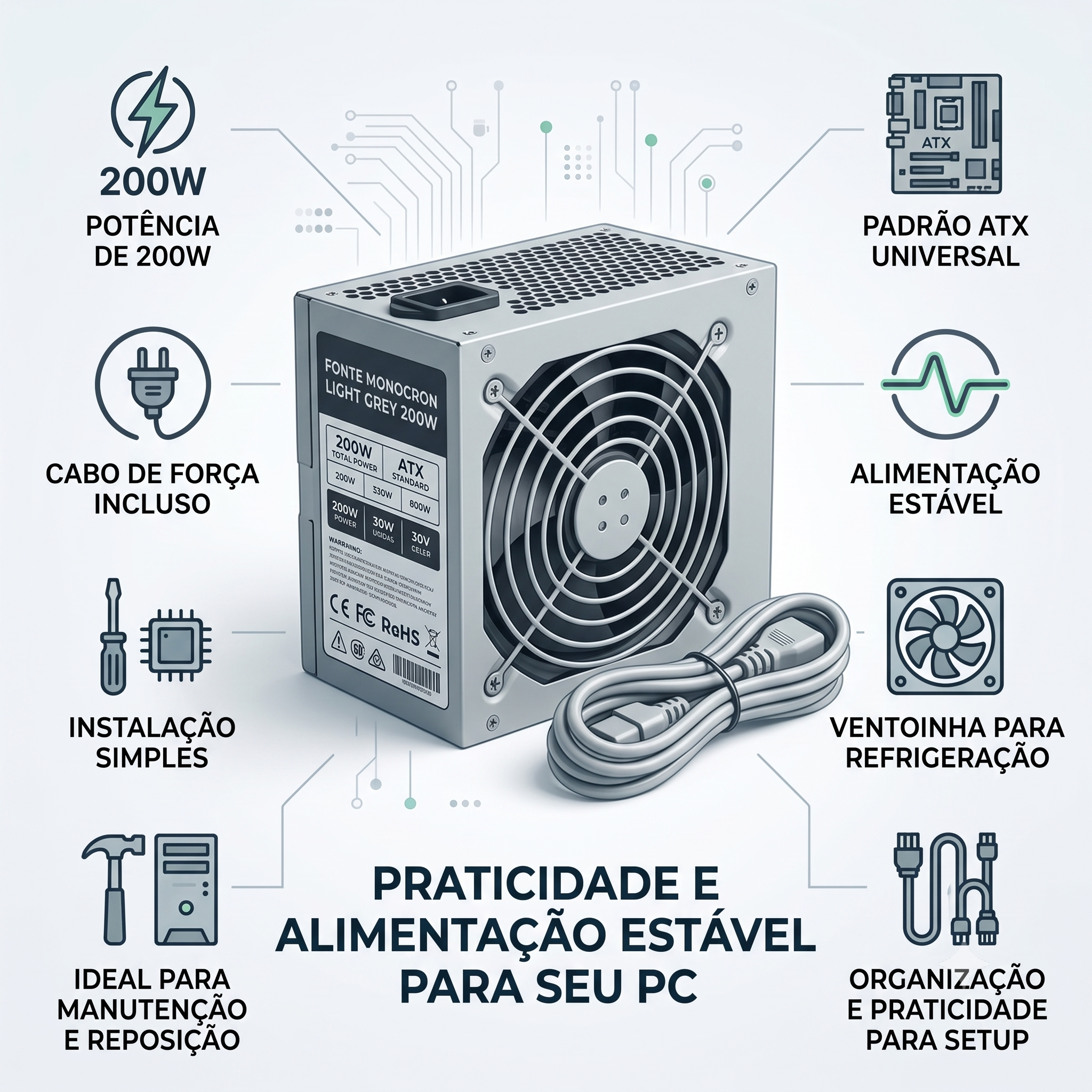 Fonte Gamer Clanm Quantum 650w 80 Plus Bronze Pfc Ativo Bivolt Cabo — foto 3