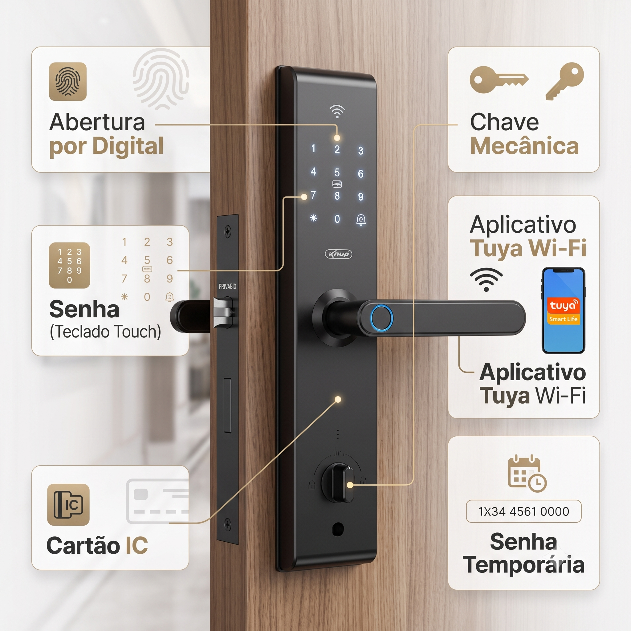 Fechadura Digital Inteligente Wi-fi Tuya Biometria Senha Card — foto 5