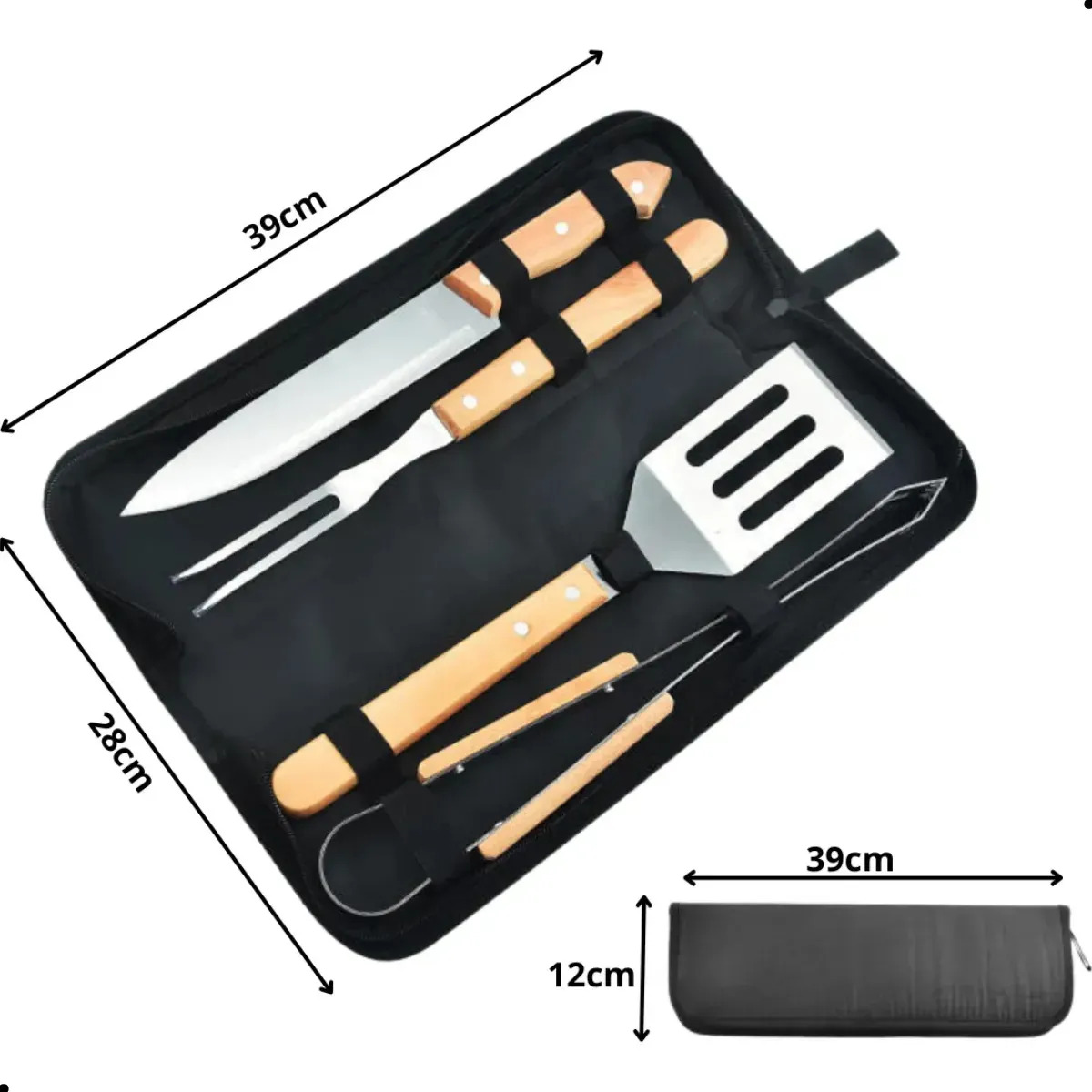Kit Churrasco Inox Completo 04 Peças Madeira Estojo — foto 1