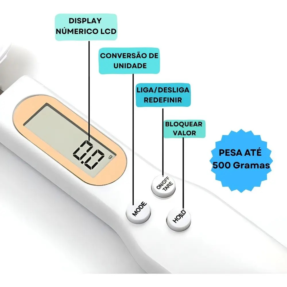 Colher Balança Digital Medidora LCD Bivolt Bmax 500g Precisão 0.1g — foto 4